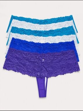 Lace Cheeky Thong Set in Purple, Blue, Teal & White 6Pk - NWOT